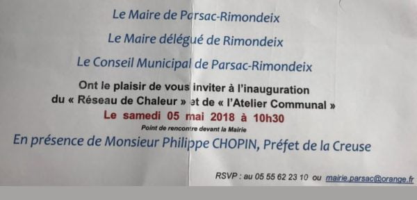 Samedi 5 mai 2018. Inaugurations à Parsac-Rimondeix.